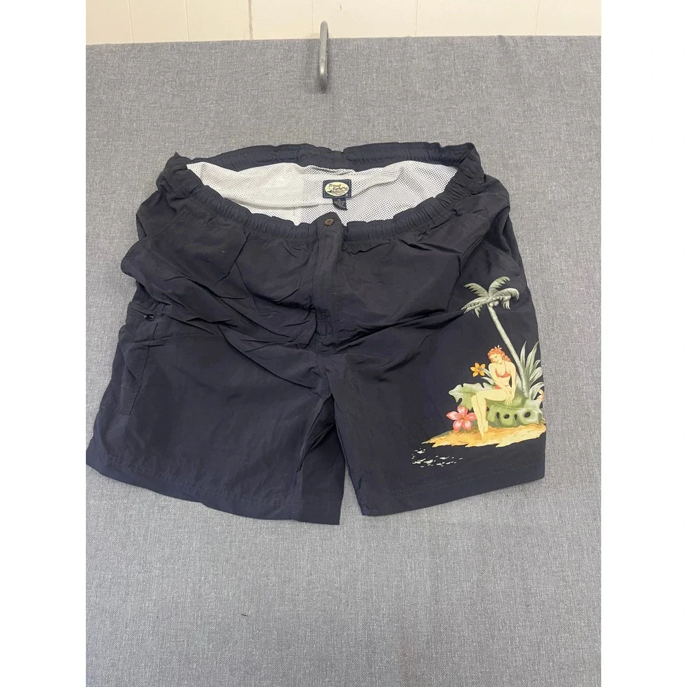 Tommy Bahama Mens XL Black Hula Girl Pinup Swim Trunks Board Shorts Nylon